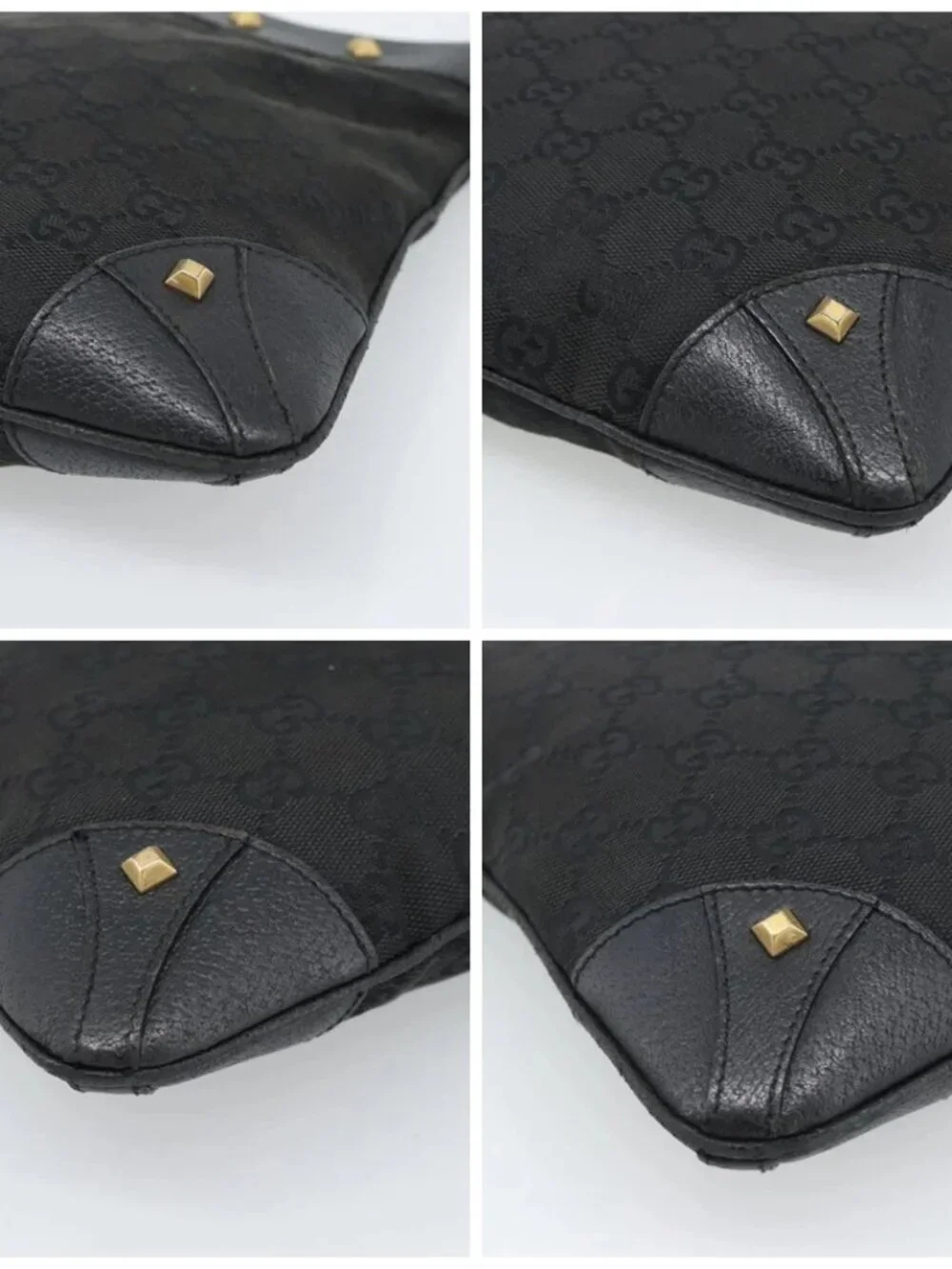 GUCCI GG Canvas Shoulder Bag Black Gold 120893 Auth ka4999